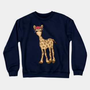 Baby Giraffe with Pink Floral Crown Crewneck Sweatshirt